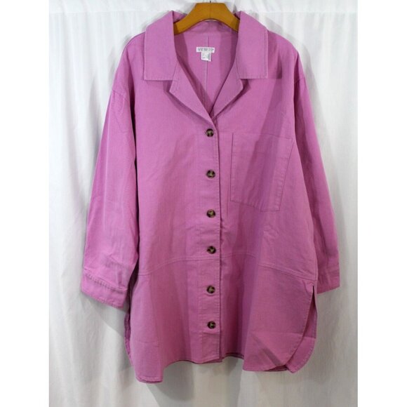 Venus Womens Pink Long Sleeve Cotton Button Front Lightweight Jacket 2X NWOT - Picture 1 of 6